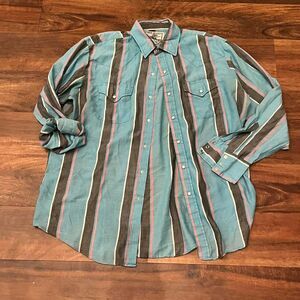 90s Ely Jeans Blue Pearl Snap Mens size L Large